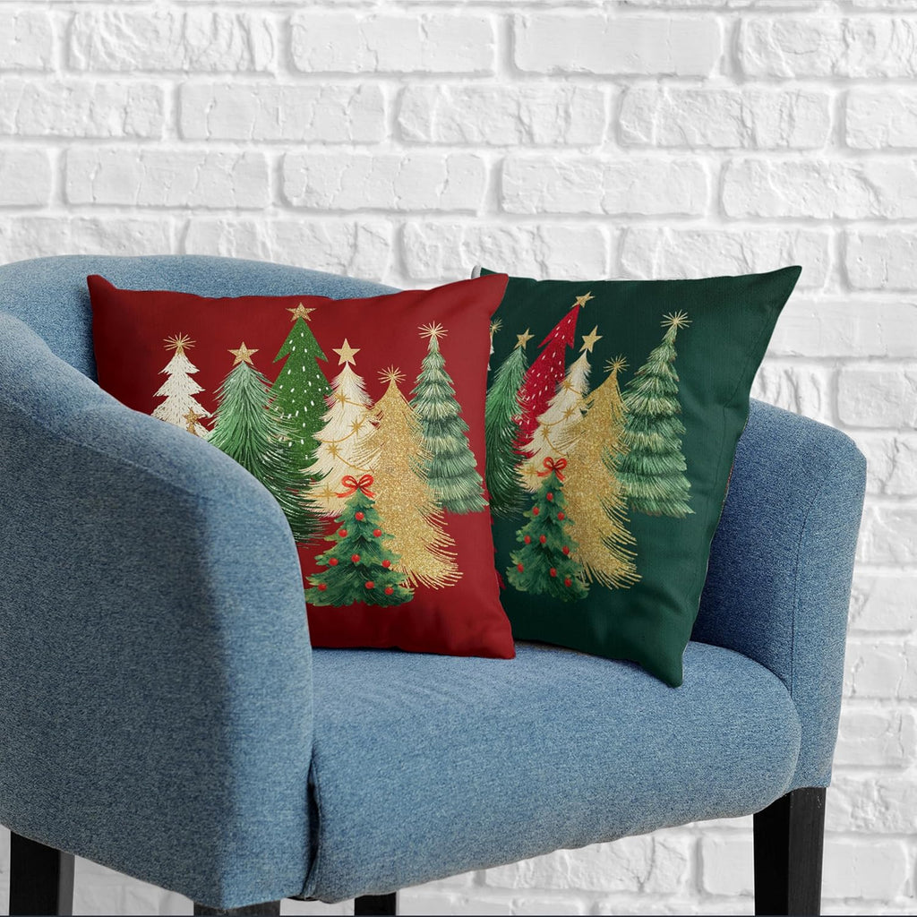 Green and Red Christmas Pillow Covers Colorful Xmas Tree Throw Pillow Covers 18x18 Winter Holiday Pillow - Set of 2