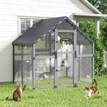 Large Cat Enclosure Catio Outdoor Walk-in Cat House, Grey