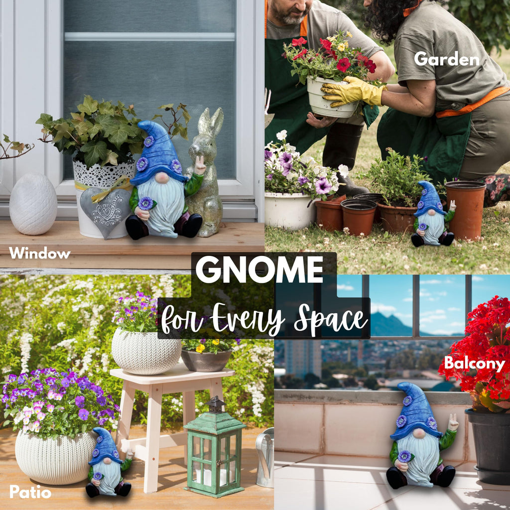 Blue Peace Yard Gnomes - Solar Statue, 11 Inch