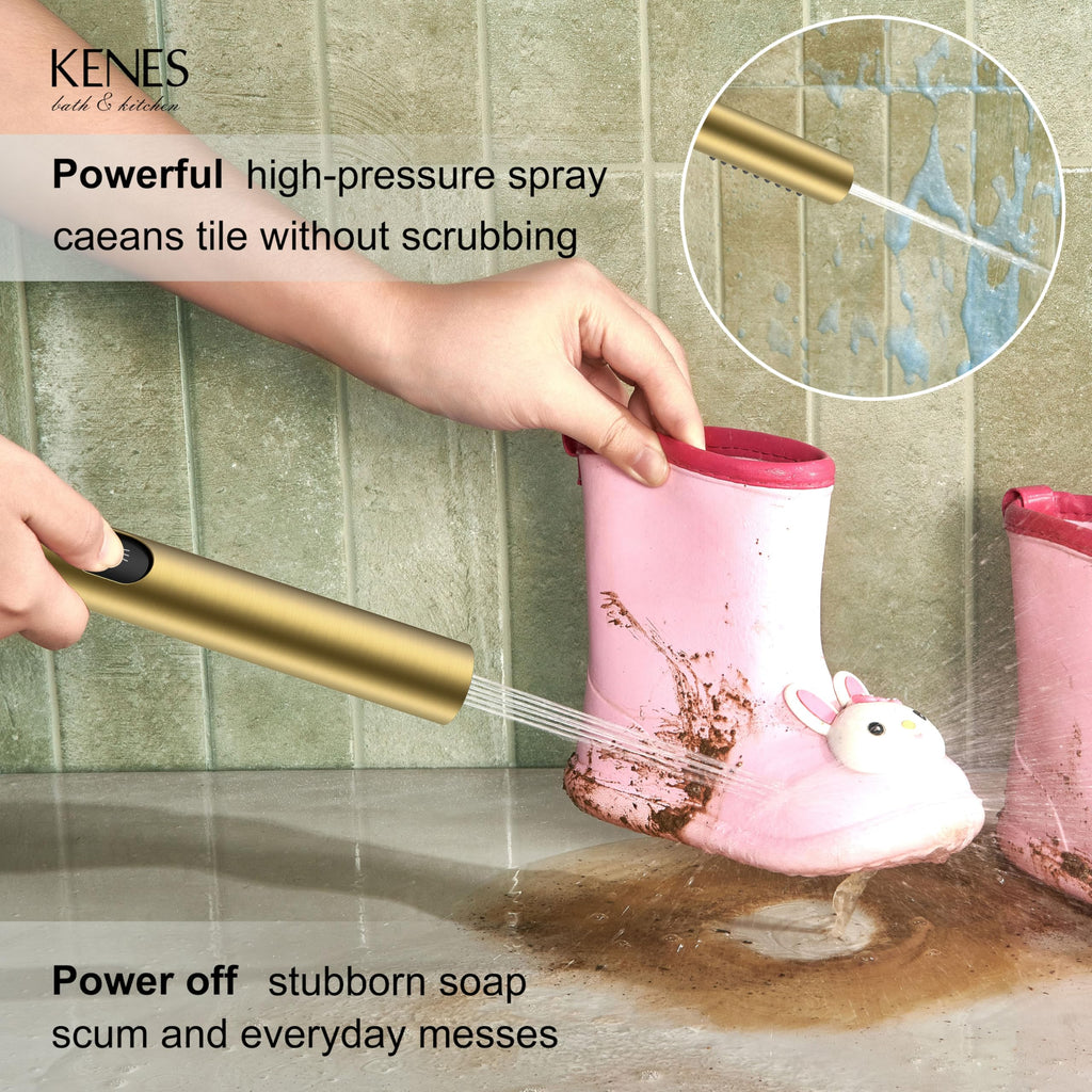 Brushed Gold Square Rainfall Shower System Faucet Set with Handheld