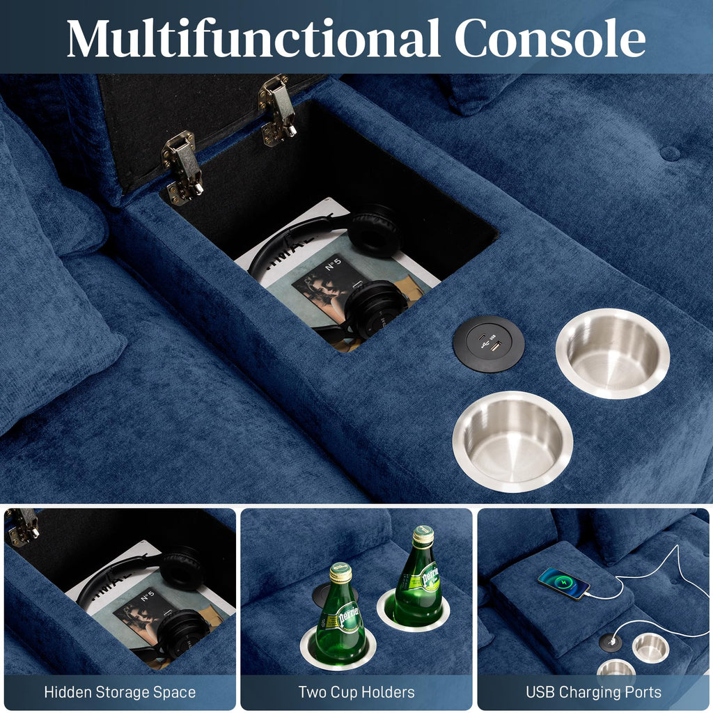 134" U-Shaped Sectional Couches with Storage, Blue