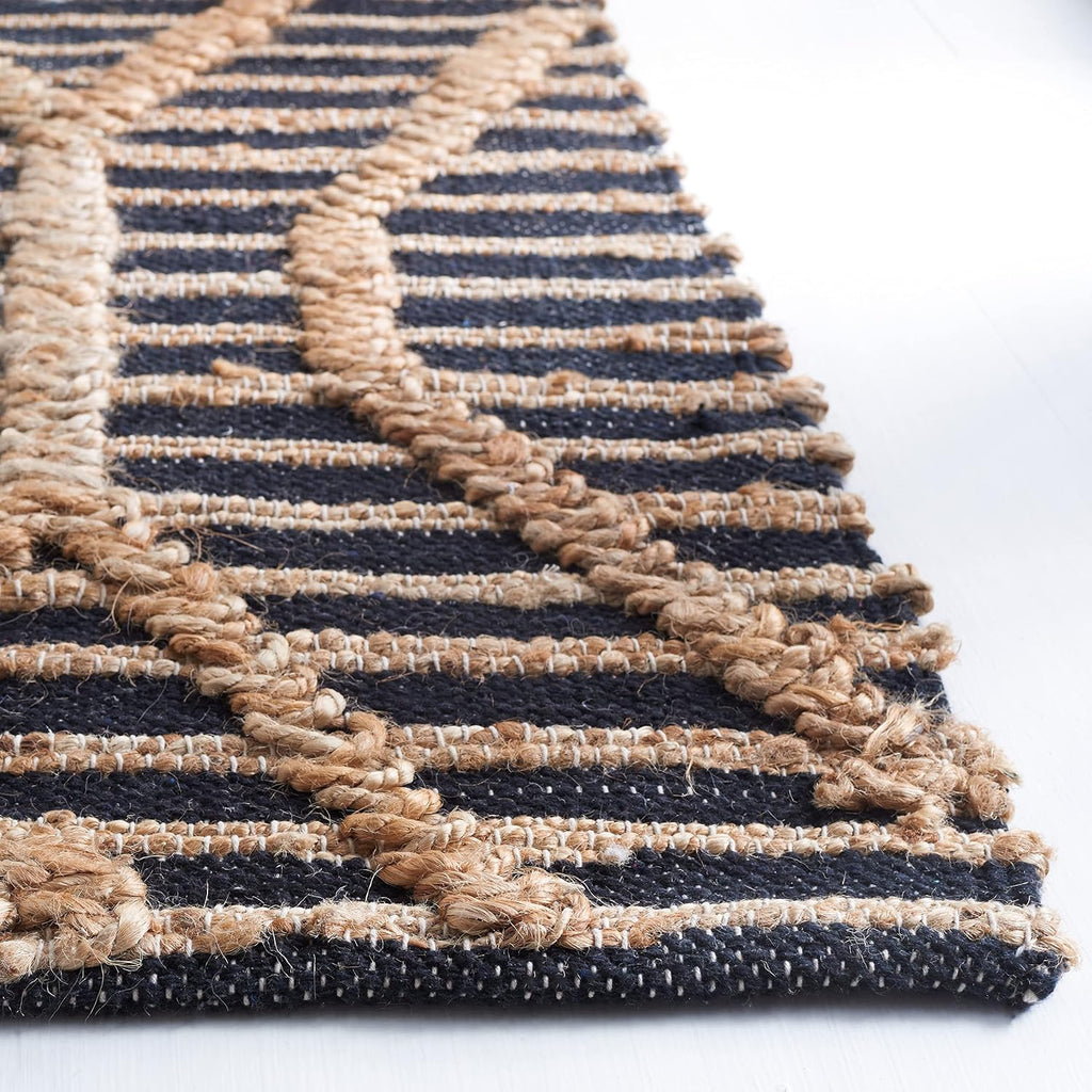 Natural Fiber Collection Area Rug - 4' Square, Black & Natural, Flat Weave Jute, Ideal, Dining Space (NF378Z)