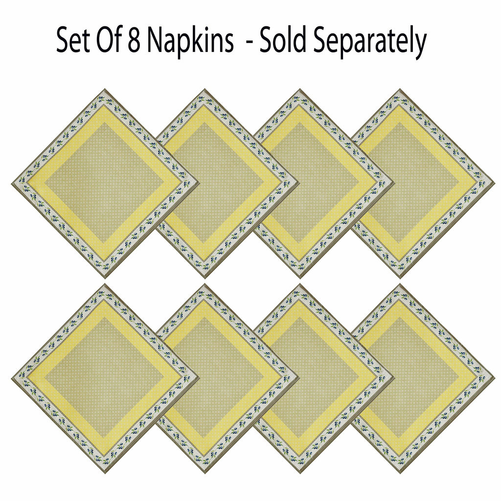 Rectangle Fabric Tablecloth, 52 x 70 Inch, Olivier Yellow and Grey Olive Print, Stain and Water Resistant Fabric