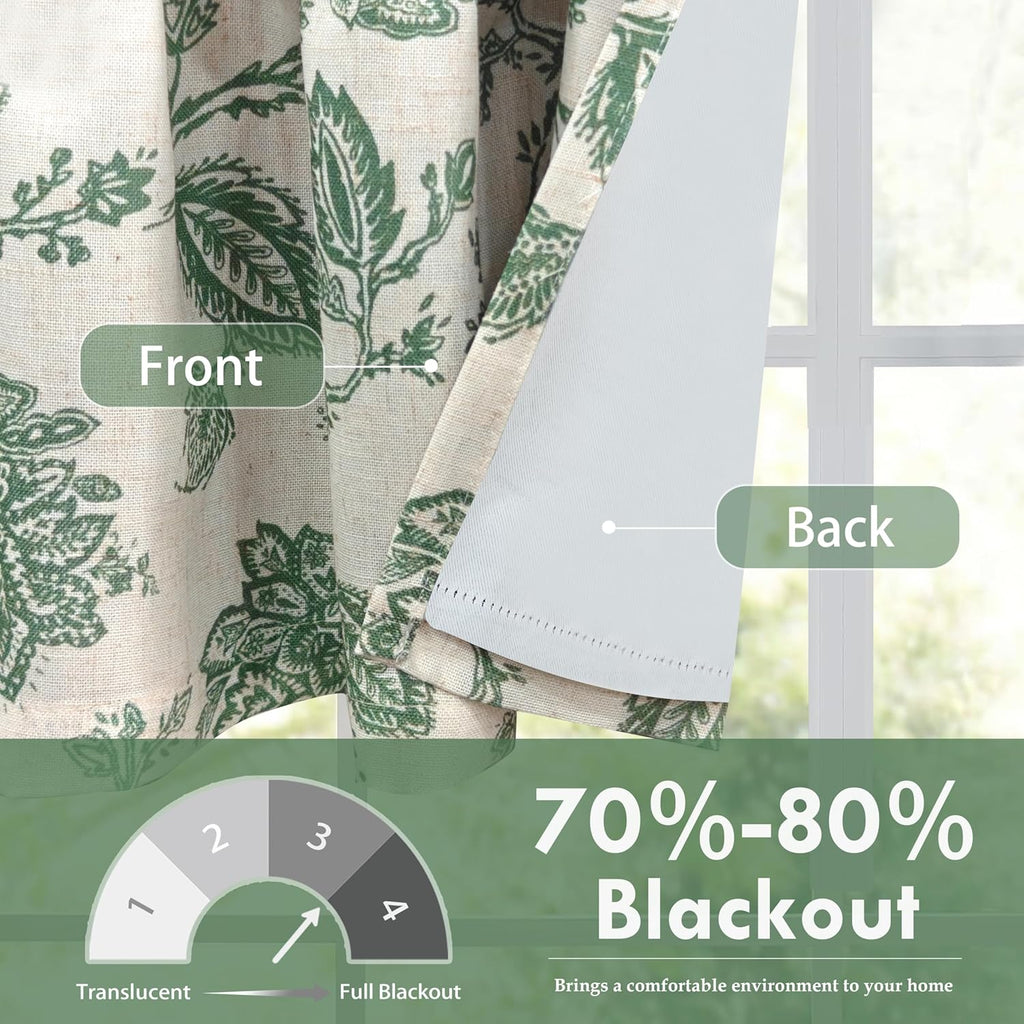 Freda Jacobean Floral Linen Blend Blackout Thermal Insulated Energy Saving Privacy Window Linen Curtain Valance Rod