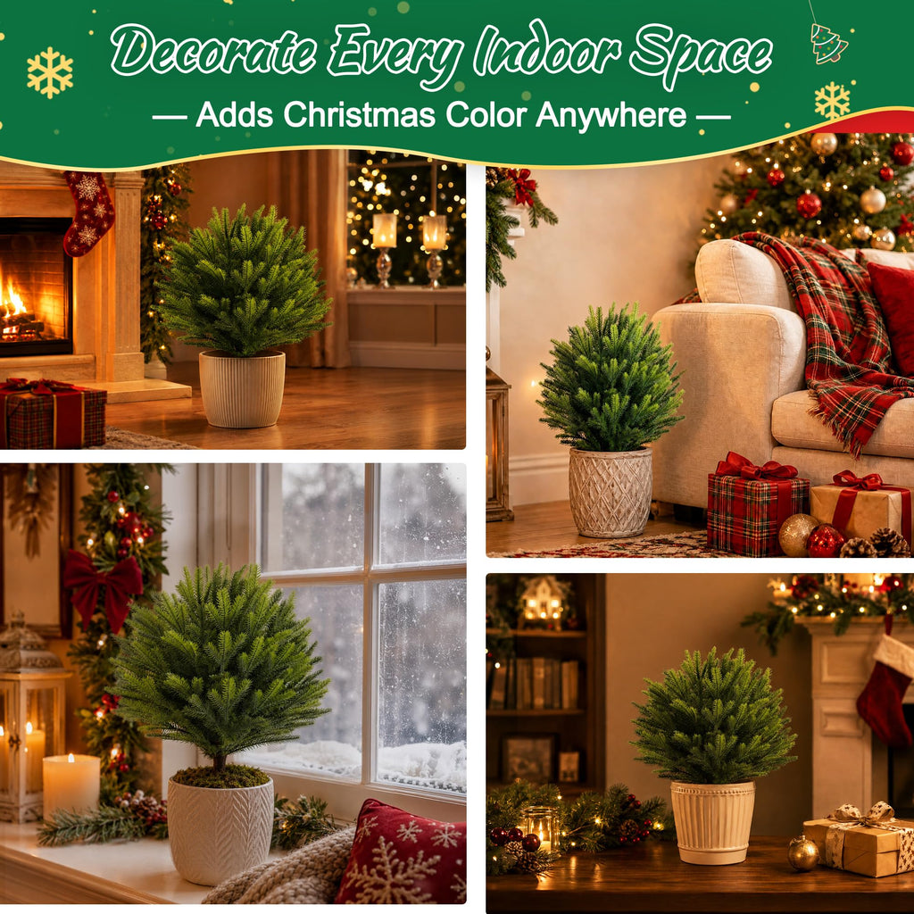 2 Pack Artificial Cedar Topiary Ball Trees with Ground Spike, 28"
