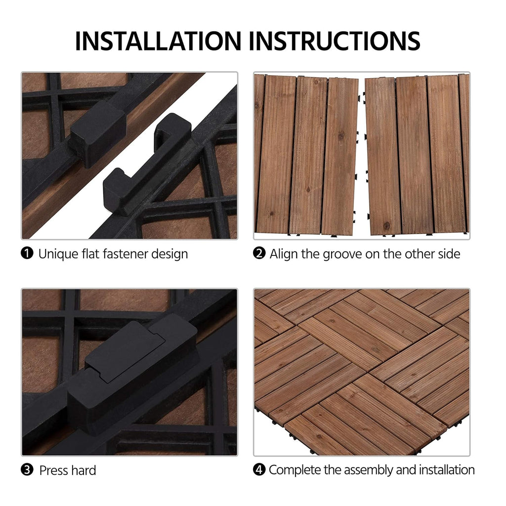 12 x 12in Patio Tiles Wood Floor Deck Tiles Interlocking Wooden Composite Decking Floor Tiles Outdoor for Garage Patio