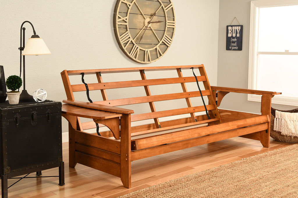 Phoenix Wooden Futon with Peter's Cabin Mattress Included, Futon Sofa Bed Couch, Convertible Sleeper Couch Cabin