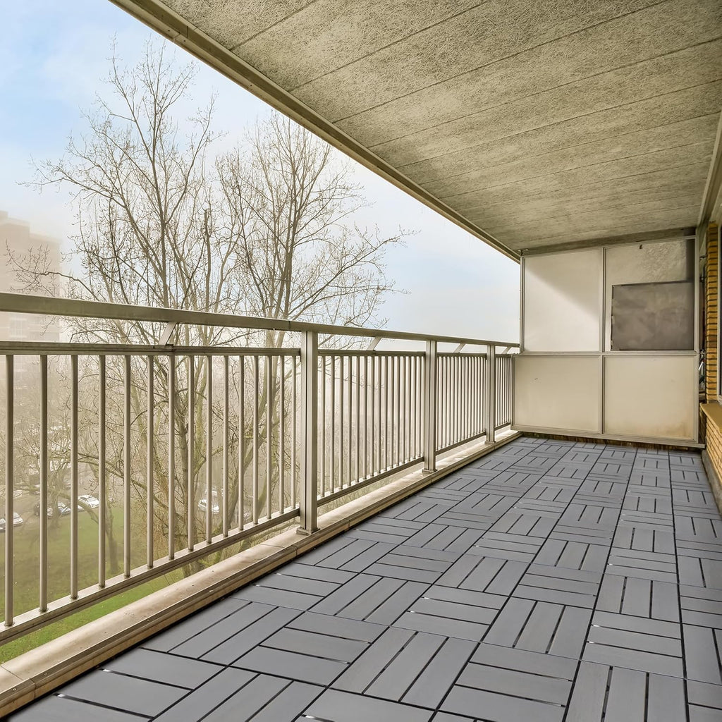 Interlocking Deck Tiles 12"x12"x0.94'' Gray Acacia Wood Patio Decor Flooring Tiles-Interlocking FSC Wood Flooring