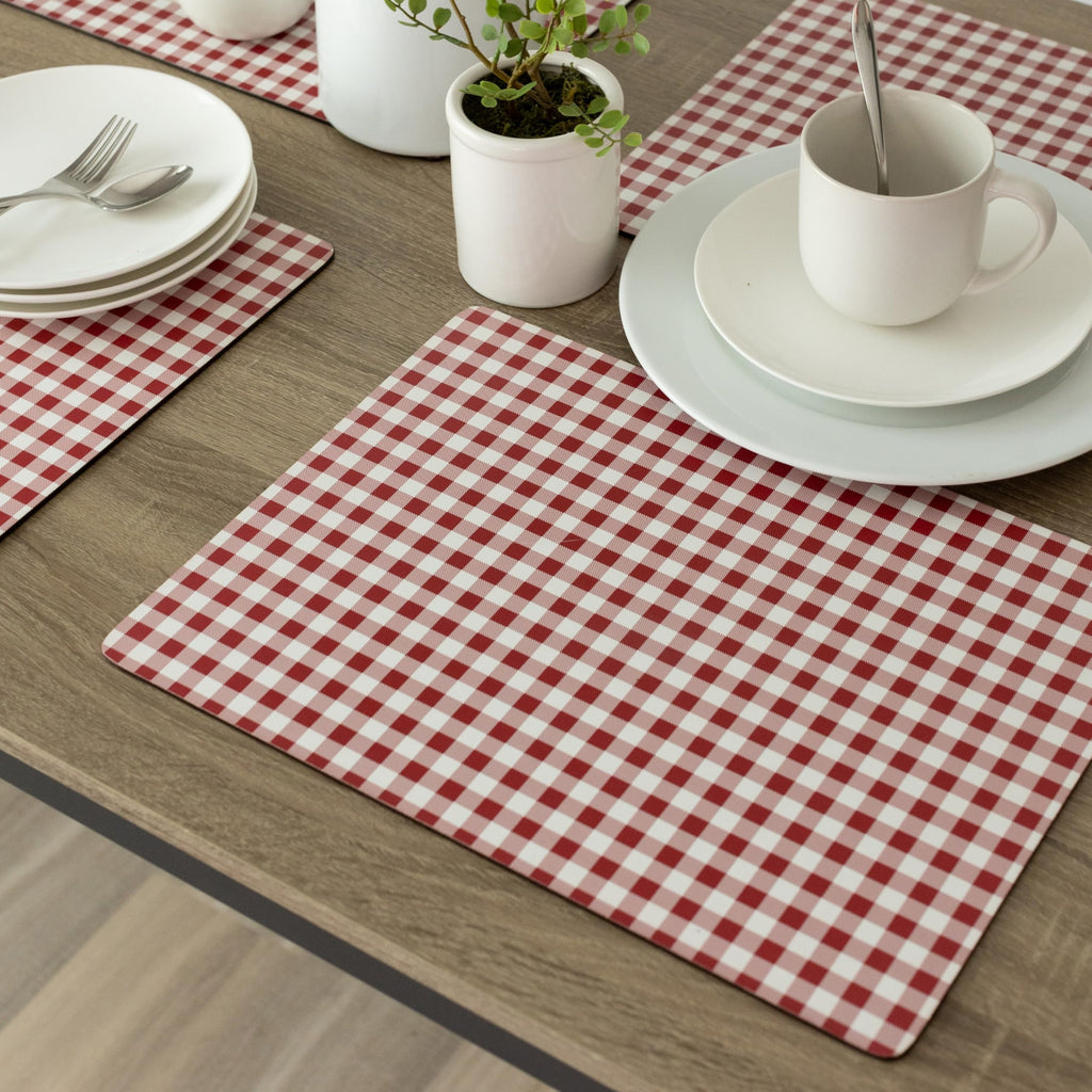 Cork Placemats Set of 4 (Gingham Check Red, 12" x 16")