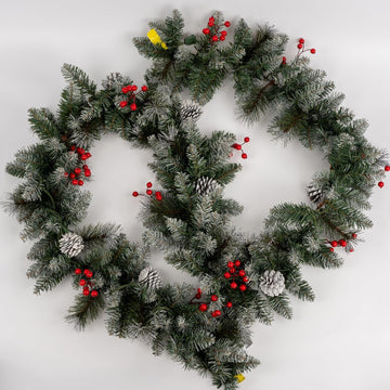 Pre-Lit Artificial Christmas Garland, Snowflake Garland, 50 Warm White Lights, Decorated with Pine Cones and Berry