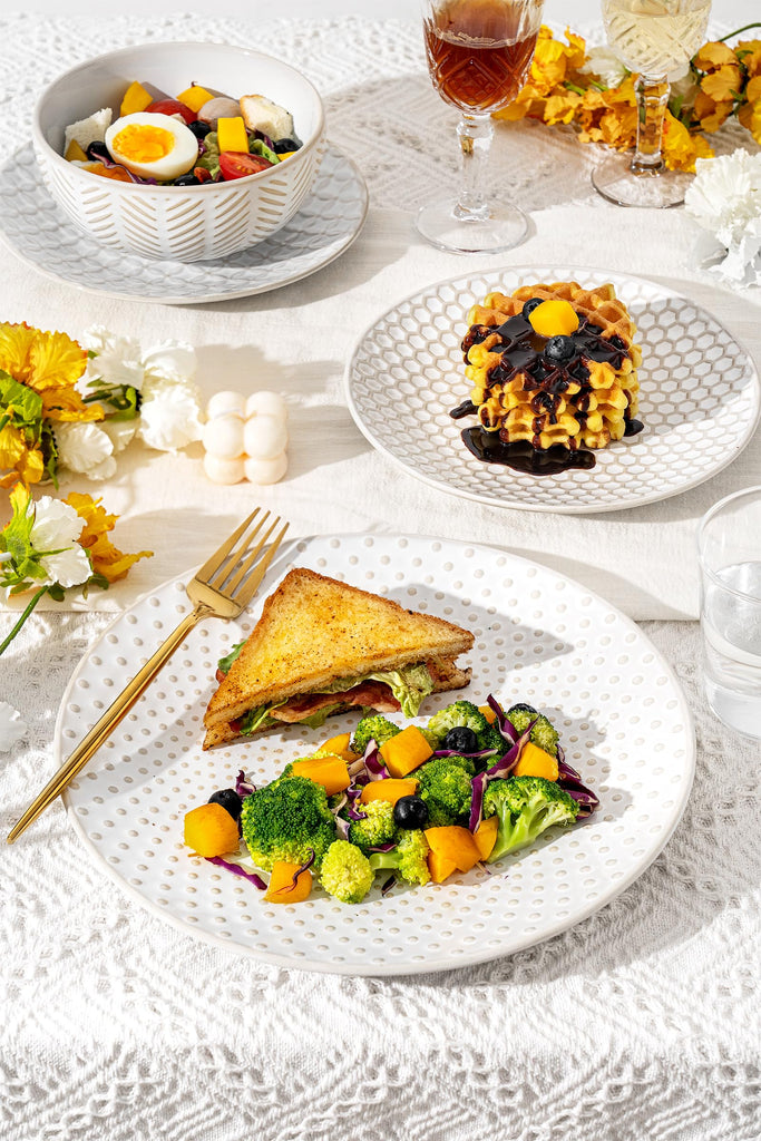 36 Piece Dinnerware Sets for 12, Premium Stoneware Plates and Bowls Sets of 36 with soup bowls, Microwave &