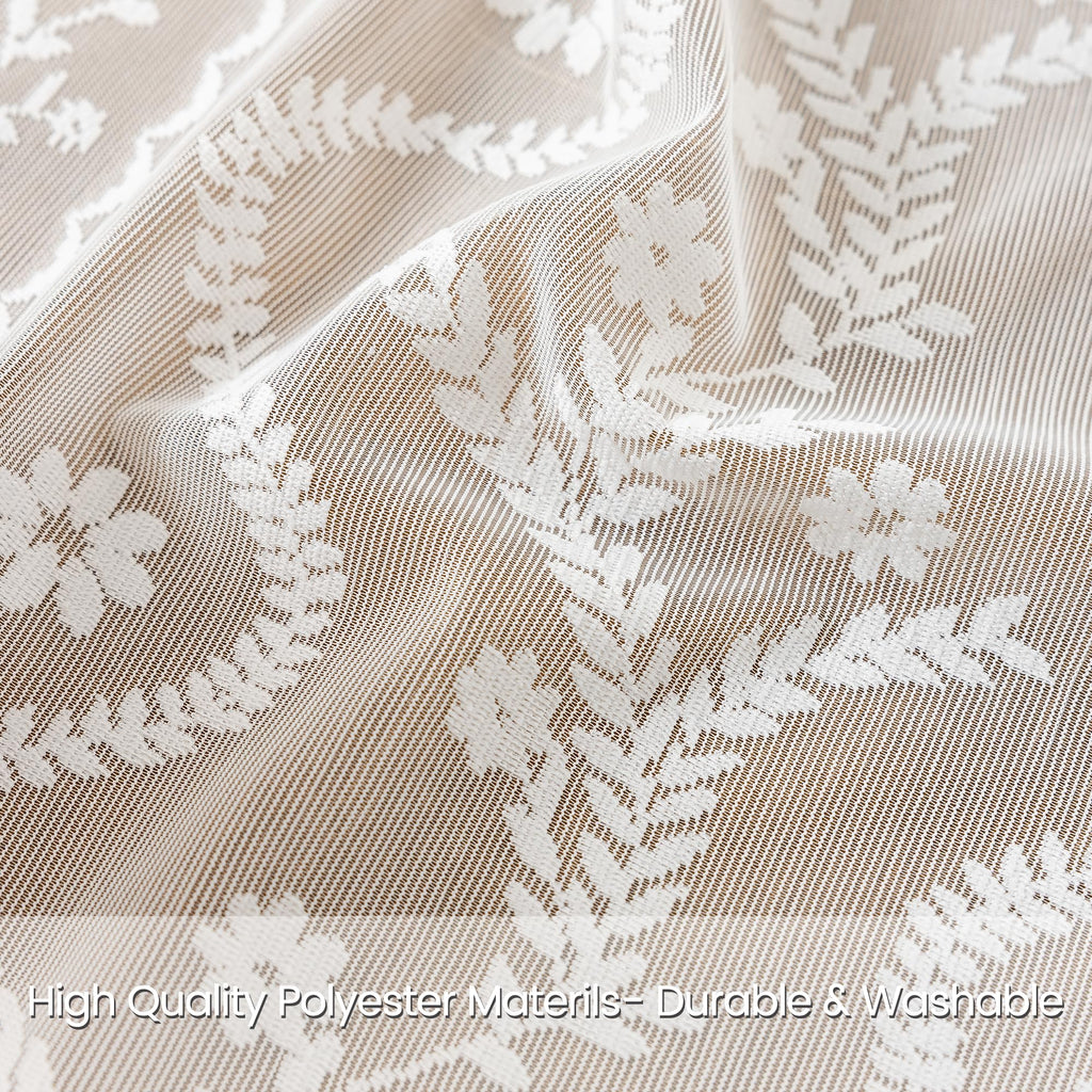 White Boho Lace Curtains 96 Inch -Cute Vintage Victorian Sheer Panel Drape French Country Floral Pattern & Tassel