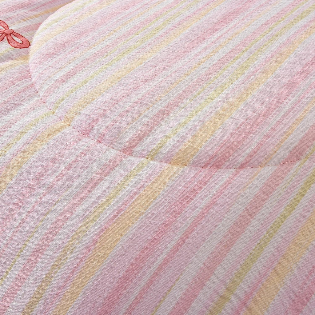 A Nice Night Rainbow Stripes & Bows Bedding Set,Ruffle 6 Piece Bed in a Bag Matching Sheet Set,Princess Style Chic Bow