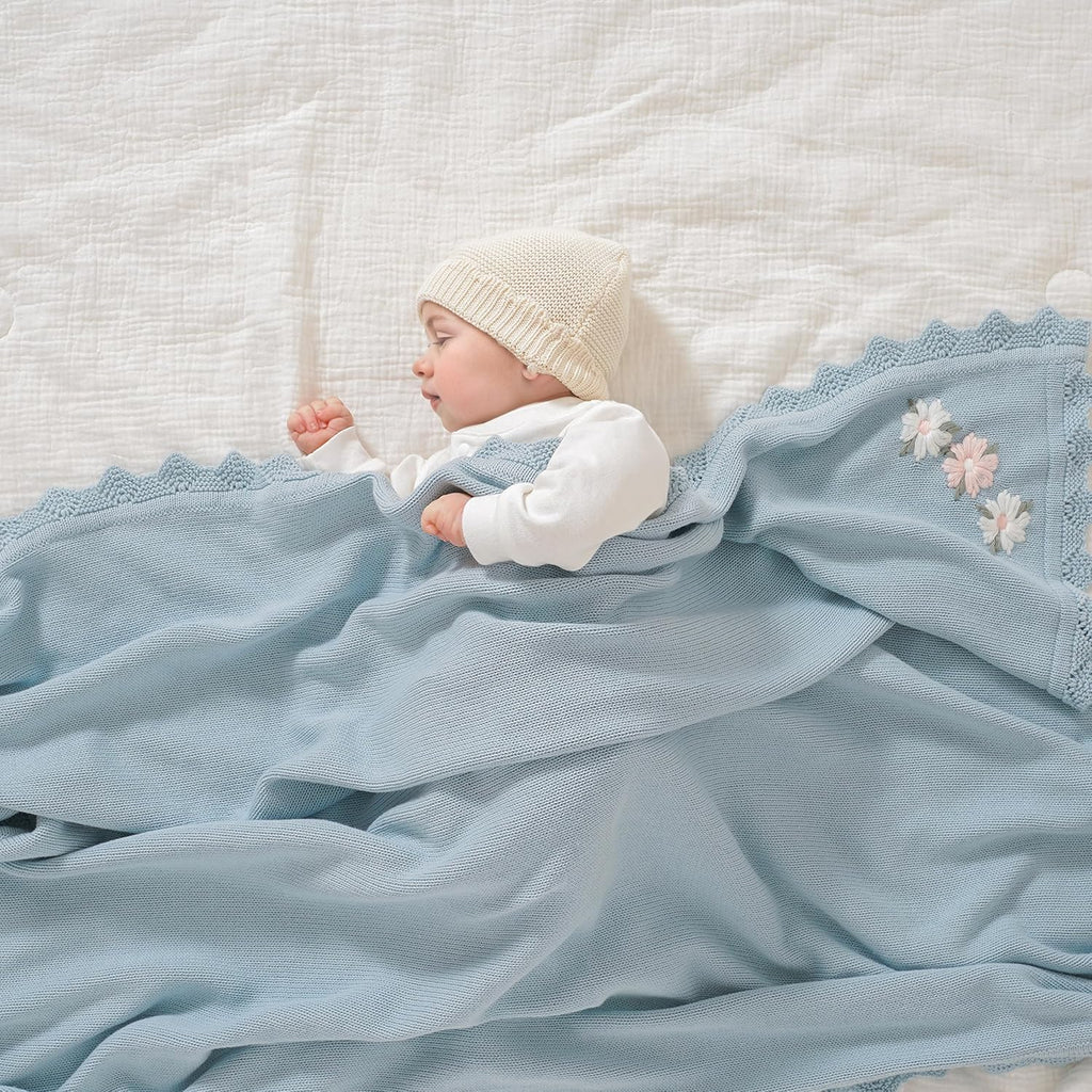 100% Traceable Cotton Baby Blanket for Girls Boys, 40x30 Inch, Blue