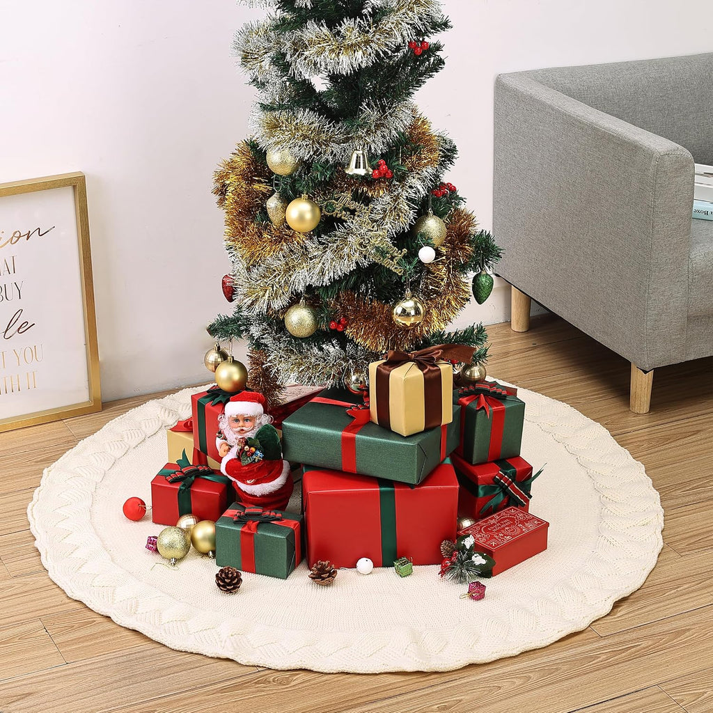 Christmas Tree Skirt - 48 Inch Knitted Xmas Tree Skirt