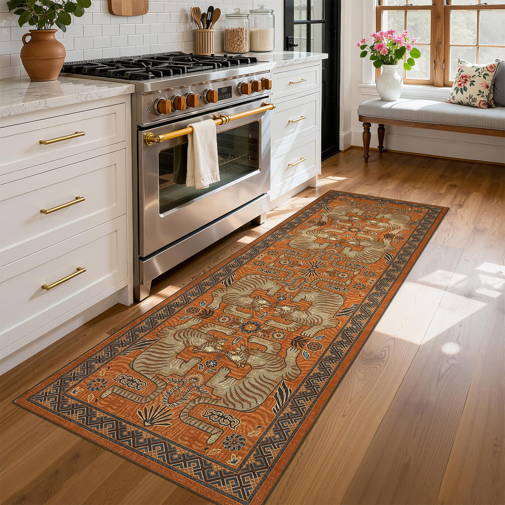 Tiger Print Washable Non Slip Runner Boho Hallway Rugs
