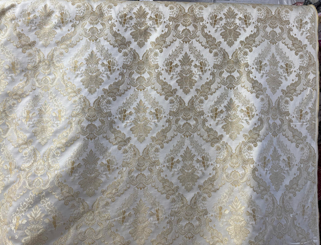 Vintage Damask Upholstery Fabric, Floral Pattern, Traditional Victorian Design, 54" Wide, Sold by Yard (Cream)