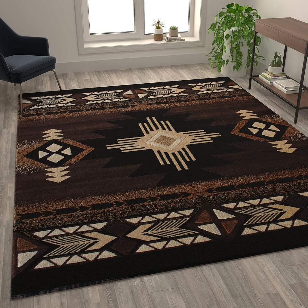 Mohave Traditional Southwestern Style Area Rug - Rustic Chocolate Accent Rug - - Olefin Fibers with Jute
