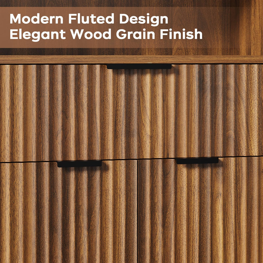 Fluted Buffet Cabinet with Storage, Modern Coffee Bar Cabinet