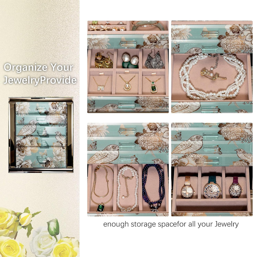 Glass Jewelry Box, 5-Layer Storage Case,Jewerly Boxes for Women