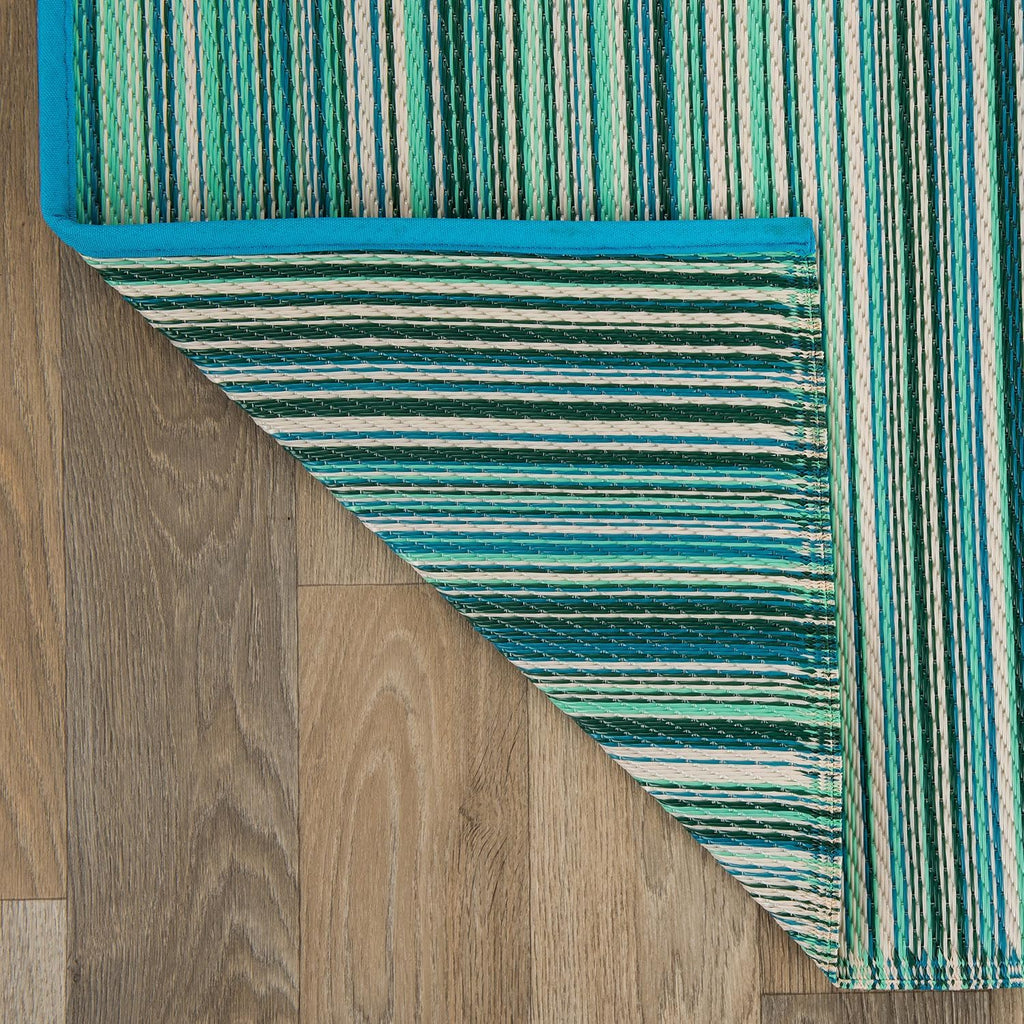 Contemporary Stripe Patio Deck Backyard Area Rug Blue