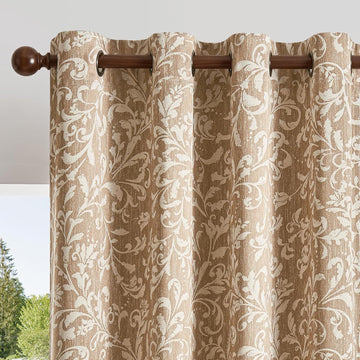 Blackout Curtains, Warm Taupe Scroll Floral Patterned Curtains 96 Inch Length Vintage Art Deco Drapes, Thermal