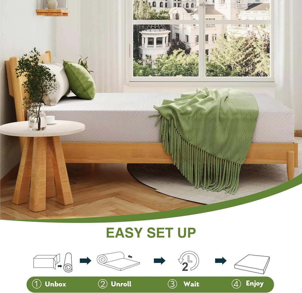 10 Inch Queen Mattress, Memory Foam Mattress in a Box with Cooling Green Tea Gel, Relieve Pressure with Medium Firm