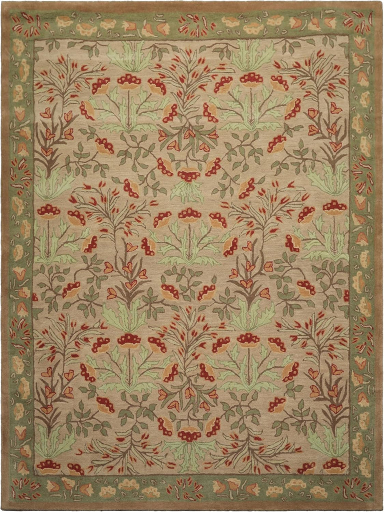 9x12 Hand-Tufted Oriental Area Rug 100% Wool Botanical Floral Transitional Beige, Sage Color