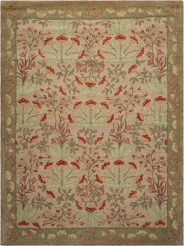 9x12 Hand-Tufted Oriental Area Rug 100% Wool Botanical Floral Transitional Beige, Sage Color
