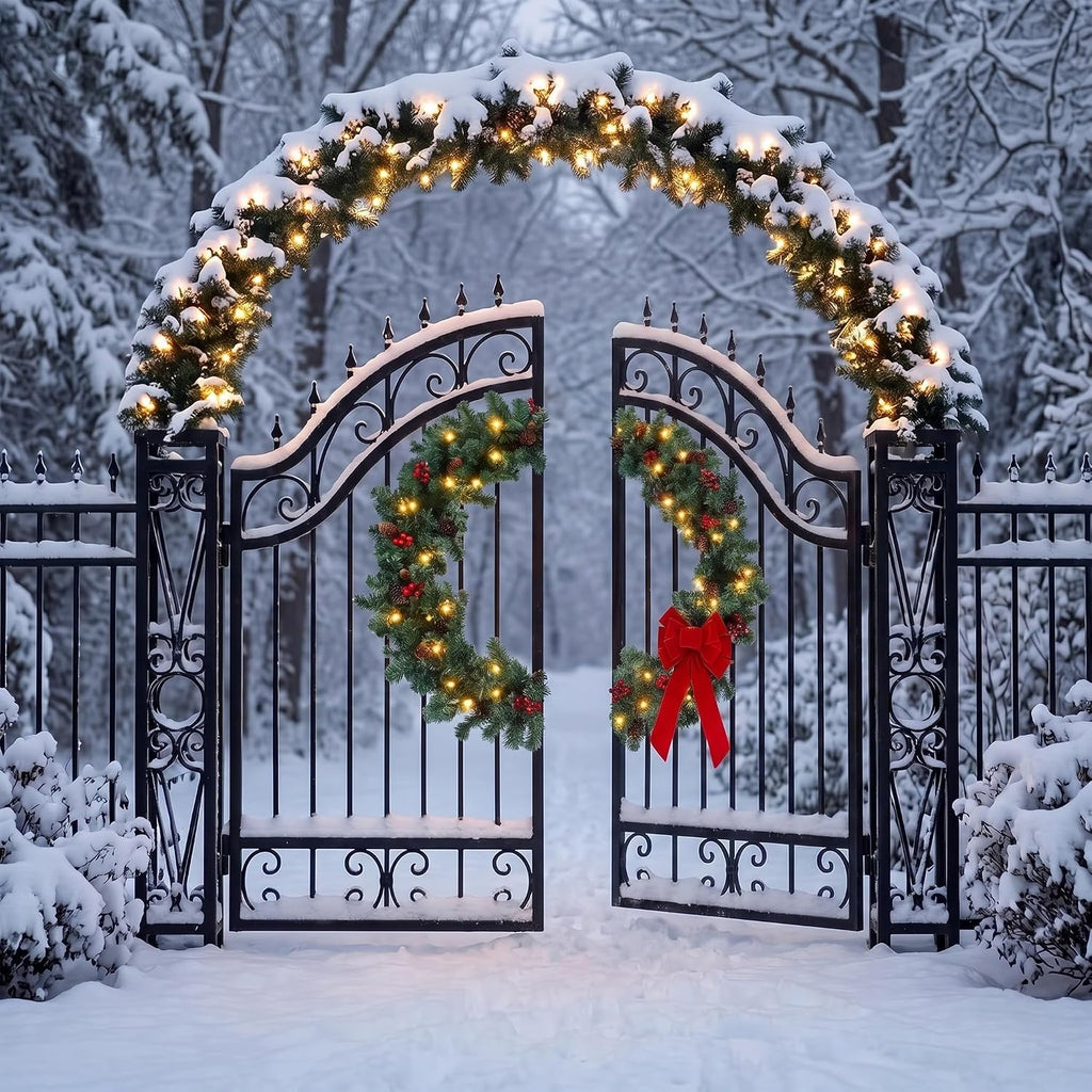 35 Inch Double Door Cordless Wreath, Pre-lit