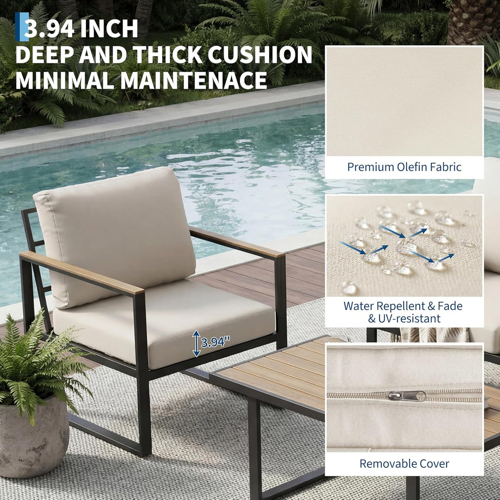 4-Piece Aluminum Patio Furniture Set with Coffee Table, Outdoor Sectional Conversation Set with Washable