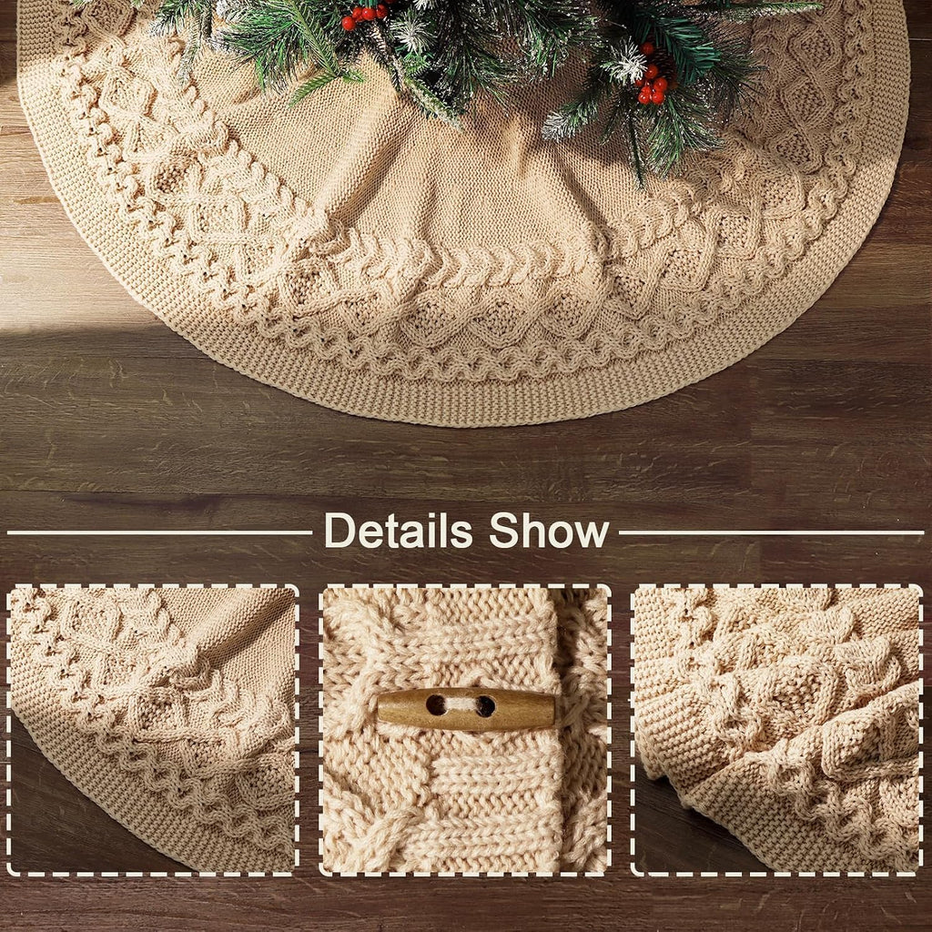 Knit Christmas Tree Skirts, Neutral Tree Skirt, Cozy Christmas Decorations