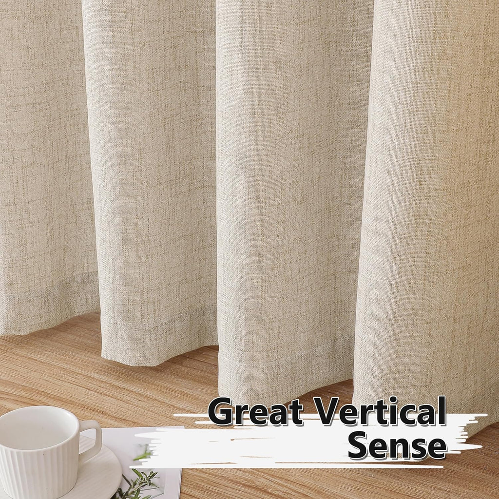 Short Linen Tier Curtains Rod Pocket Semi Sheer Half Kitchen Curtain Burlap Light Filtering Thick Linen Drapes, 30 x