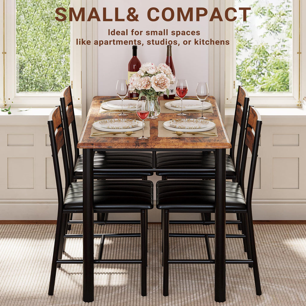 Dining Table Set for 4, Rustic Brown