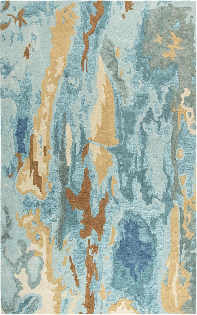 Vogue Wool Area Rug 8' x 10' Blue/Grey/Teal/Gold Abstract