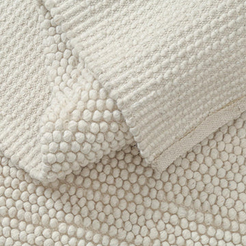 Handwoven Wool Cotton Blend Area Rug 4x6', Textured Popcorn Braided Ivory Rug, Soft Thick Farmhouse Contemporary