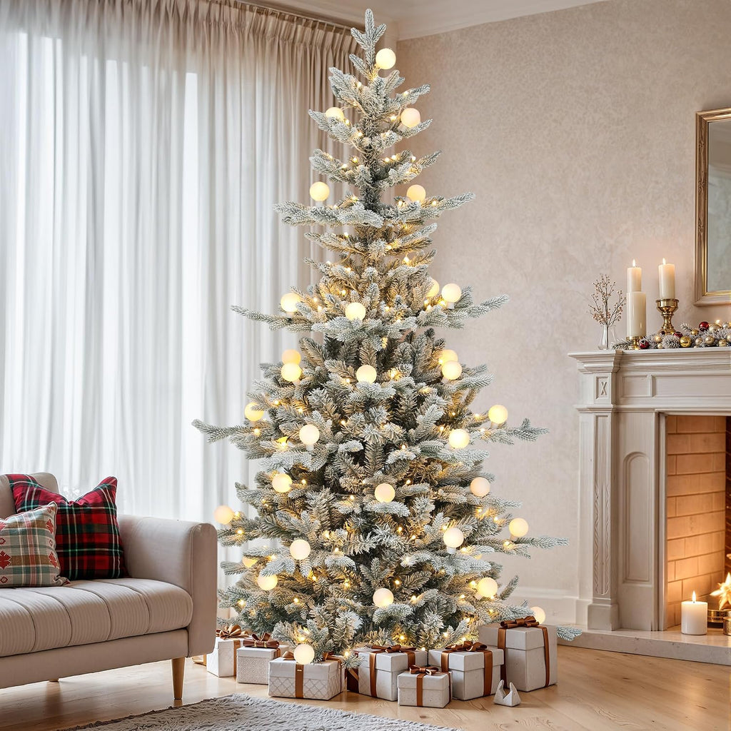 Prelit Flocked Aspen Fir Layered Christmas Tree with Remote