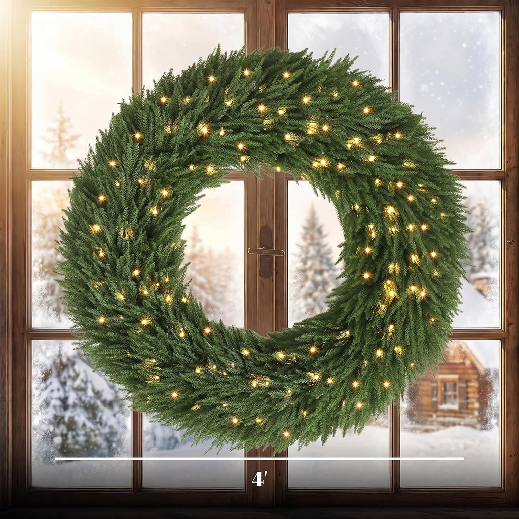 48 in Pre-Lit Norfolk Pine Artificial Christmas Wreath, Green