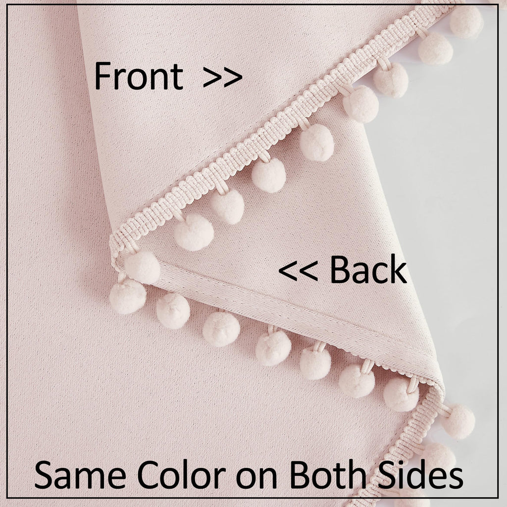 Pompom Blackout Curtains Pink Girls 84 inch Energy Efficient Thermal Insulated Living Room Darkening Curtain Panels