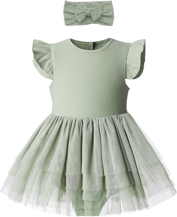 Organic Cotton Baby Girls Tutu Dress Baby's Tulle Dress with Headband Outfit Set