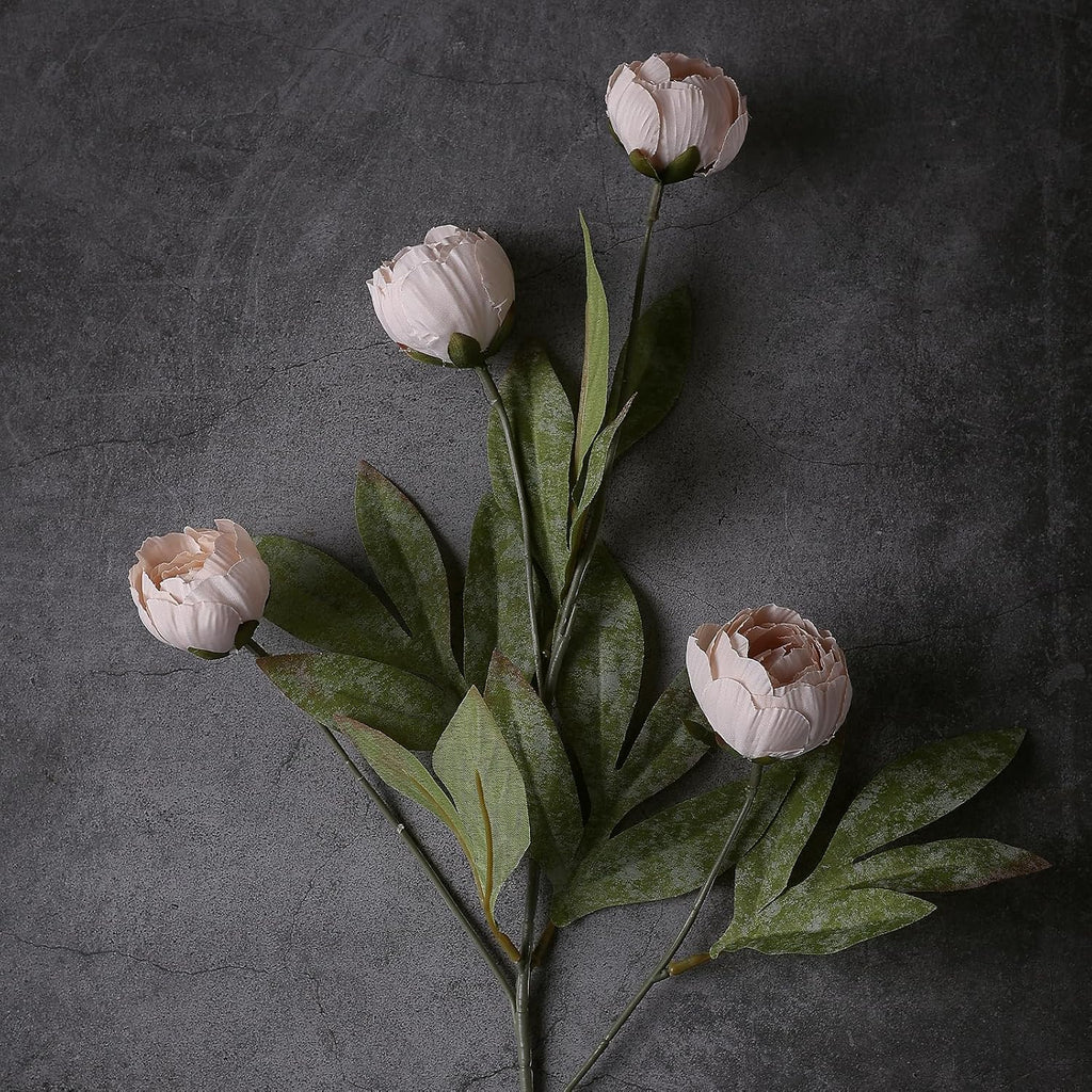 27" Faux Silk Peony Artificial Flowers Stems for Vase (Beige) - Set of 6
