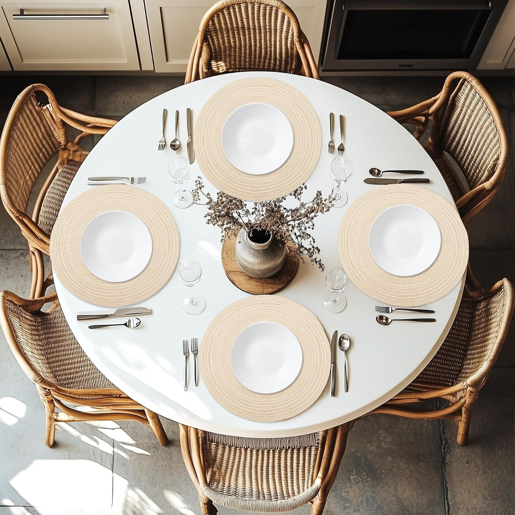 Round Placemats Braided Dining Table Kitchen Decor Mets - Set of 6