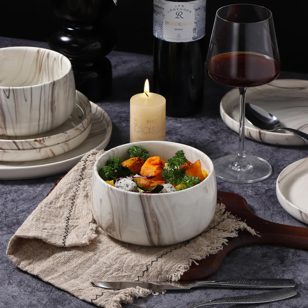 Shiny Marble Pattern Dinnerware Set, 12 Piece Service for 4, Microwave and Dishwasher Safe