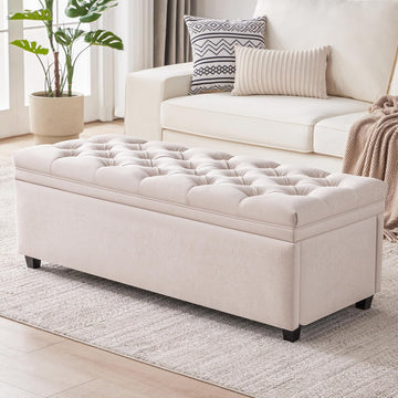 50 Inch Large Storage Ottoman, Tufted Ottoman with Storage | End of Bed Ottomans , Modern Entryway Benchs