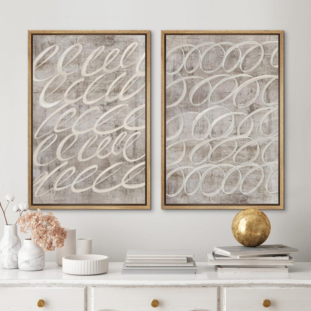 Framed Canvas Print Wall Art Vintage Mid-Century Swirl Abstract Shape Illustrations Modern Art Decorative Bohemian