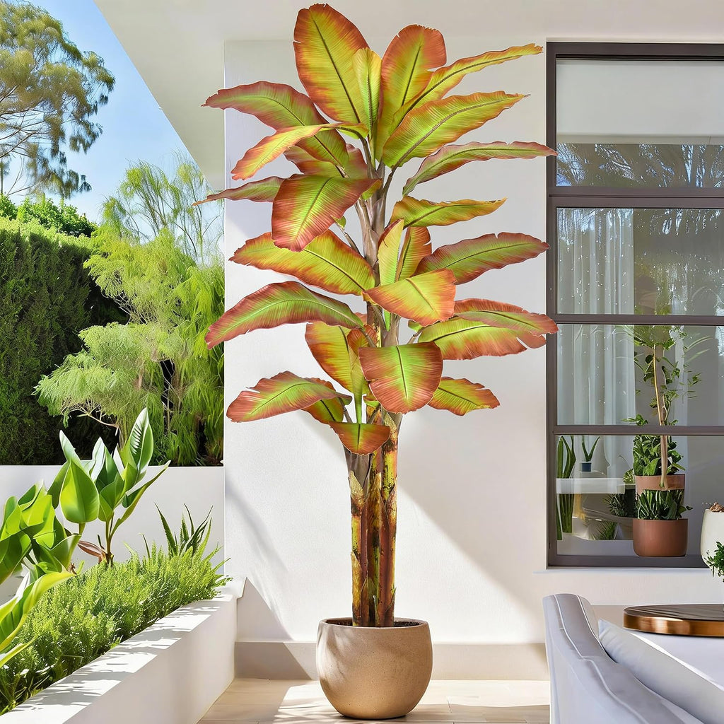 BananaTree 9FT Tall Large Faux Trees with Realistic Leaves, Fake Banana Floor Potted Artificial Plants Living Room