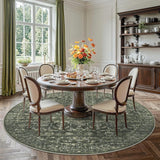 8ft Green Round Washable Area Rug for Living Room Vintage Boho Non Slip Circle 8x8 Large Rug Distres