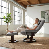 Modern Reclining Swivel Lounge Chair and Ottoman — Grey Chenille