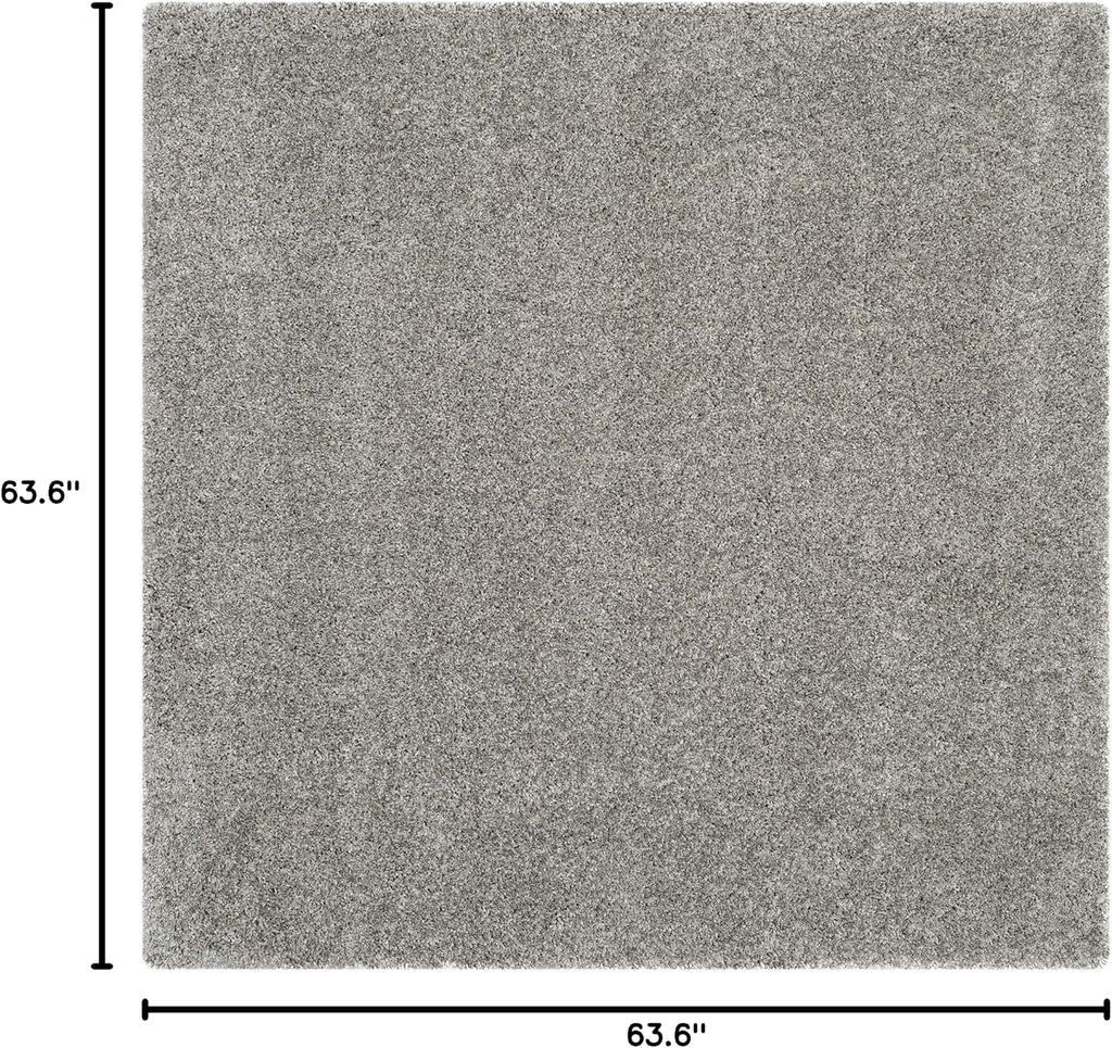 California Shag Collection Area Rug - 5'3" Square, Silver, Non-Shedding & Easy to Clean, Ultra Plush Thick Pile