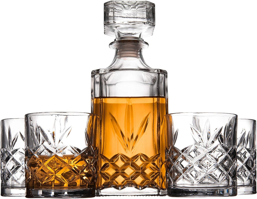 Kinsley Whiskey Glasses and Decanter Set, 5-Piece - Set of 4